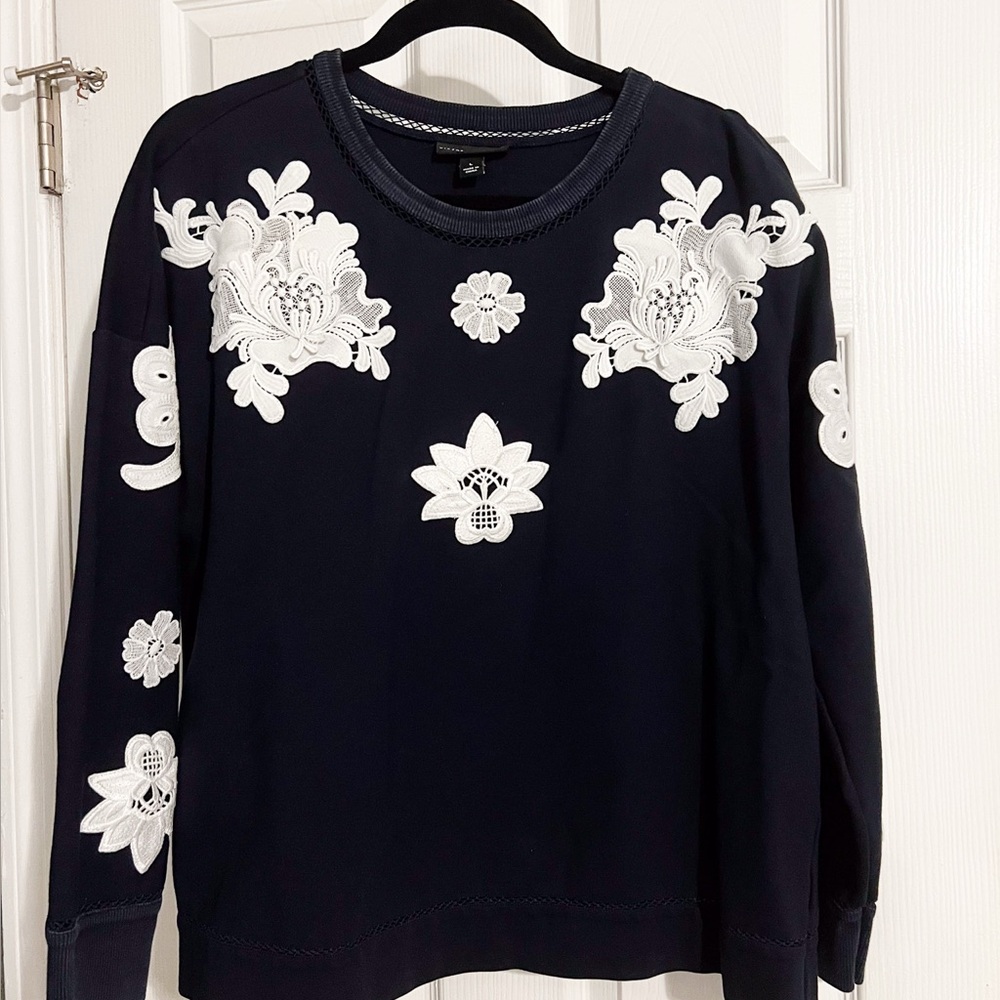 Victoria Beckham Navy Top w/ Lace Detailing